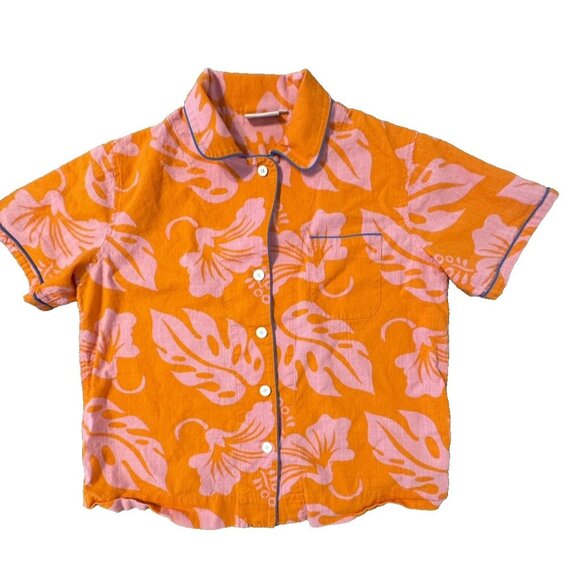 Sleepy Jones Orange Pink Cotton Button Down Short Sleeve Pajama Top dopamine S - Picture 1 of 7